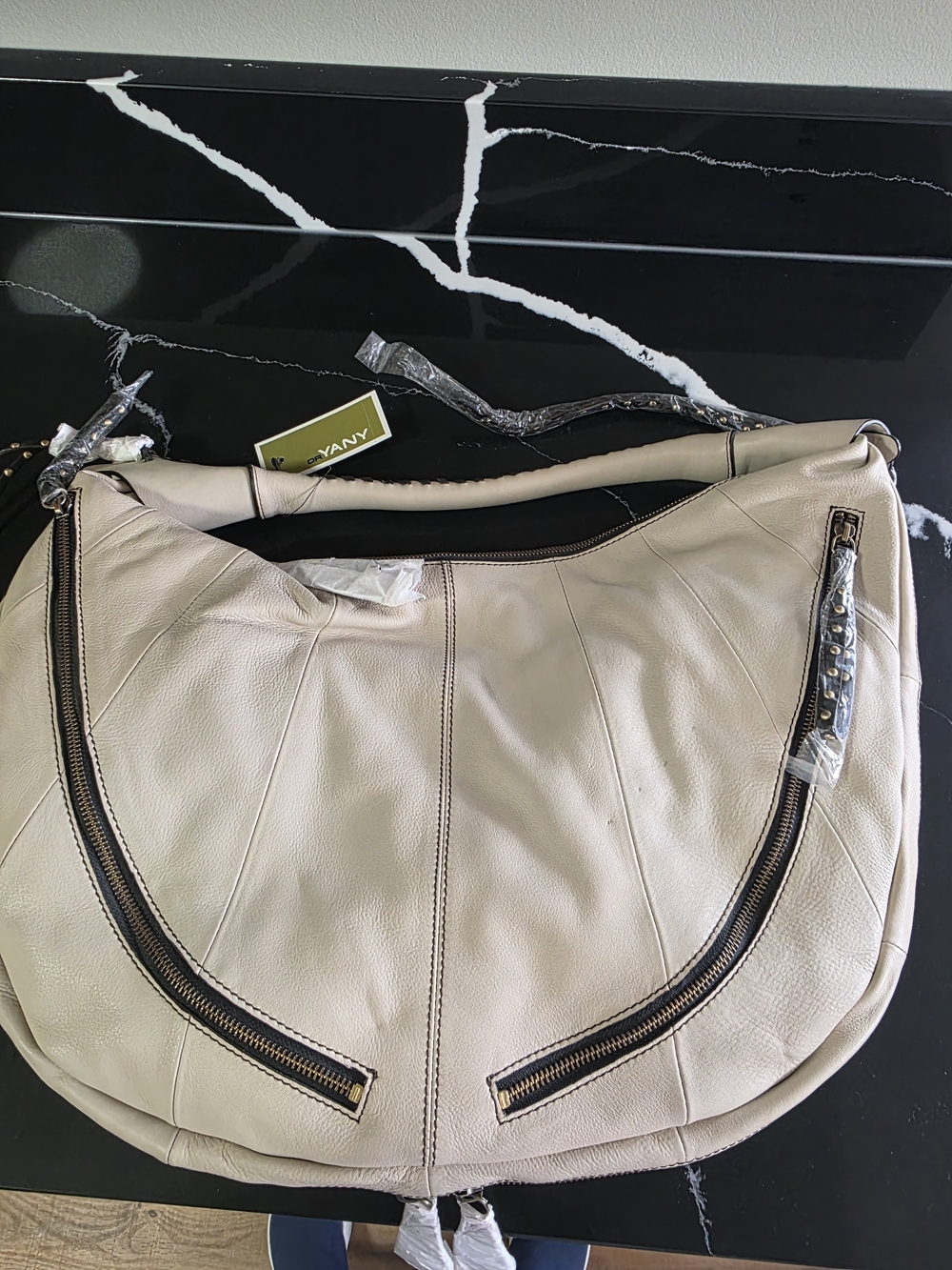 Womens Cream Leather Hobo Bag by None